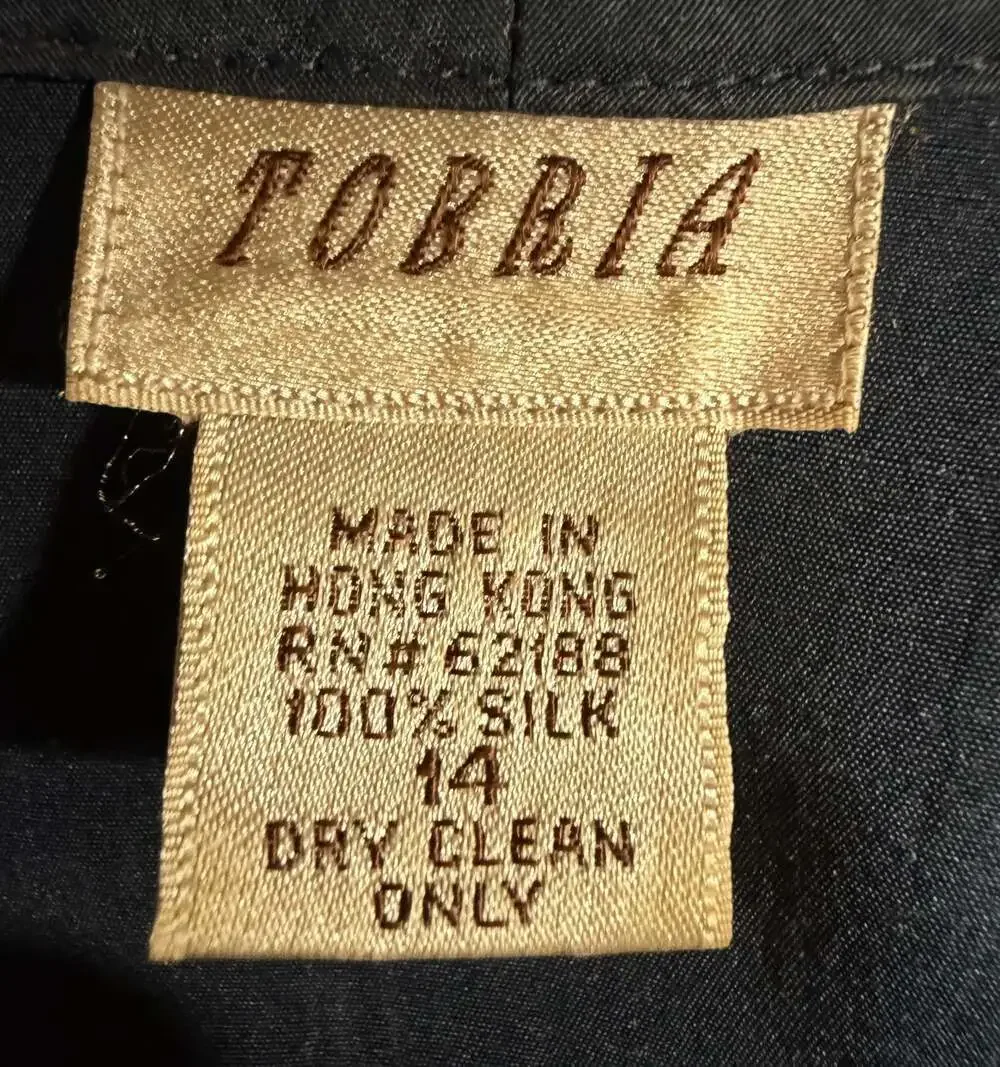 Vintage Tobbia 100% Silk Navy Blazer Women’s Size 14 Longline